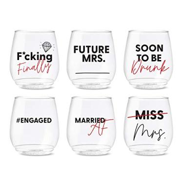 Imagem de TOSSWARE POP 396.9 g Vino Bachelorette Series, conjunto de 6, qualidade premium, reciclável, inquebrável e copos de vinho de plástico transparente
