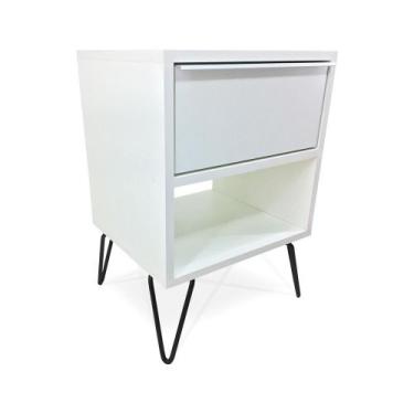 Imagem de Mesa De Cabeceira Milão Nicho Quarto Mdf Branco Preto - Genus Móveis
