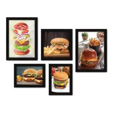 Imagem de Kit Com 5 Quadros Decorativos - Hambúrguer - Hamburgueria - Lanchonete