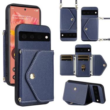 Imagem de Dibosom Capa carteira minimalista para Google Pixel 6 com alça de ombro, 6 compartimentos para cartões, fina e fina, suporte para cartão de crédito de couro PU, acessórios para celular para Pixel6
