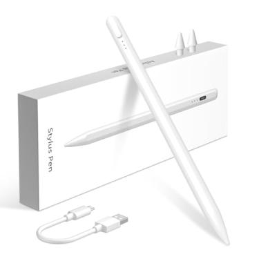 Imagem de Canetas Stylus para iPad 9ª geração 10ª geração, USB C, carregamento rápido, rejeição magnética da palma da mão, sensibilidade de inclinação, desenho escolar com pontas de substituição, lápis ativos