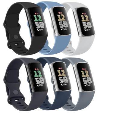 Imagem de Tobfit Pacote com 6 pulseiras esportivas compatíveis com Fitbit Charge 6/Fitbit Charge 5 para mulheres e homens, pulseiras de substituição de silicone macio à prova d'água, compatíveis com Fitbit Charge 5/Charge 6 Fitness Tracker, pequeno