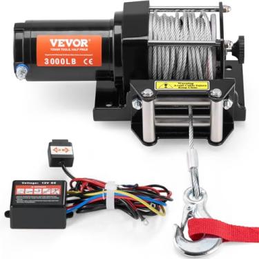 Imagem de VEVOR Guincho elétrico, capacidade de tração de linha de 1,360 kg, guincho 12V DC ATV/UTV com Φ3/40.6 cm x 12 m 7 fios cabo de aço Fairlead com fio controle remoto, IP55 à prova d'água para reboque