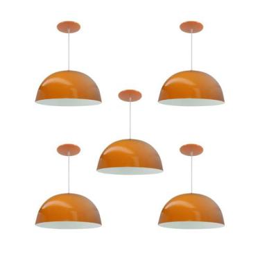 Imagem de Kit 5 Luminária Pendente Meia Lua 24cm Com Interior Branco Brilho Fiaç