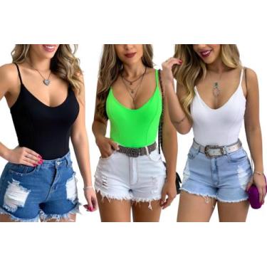 Imagem de kit 3 Bory Body Alcinha feminino suplex decotado Confortável Verão Mod