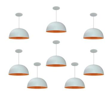 Imagem de Kit 8 Luminária Pendente Meia Lua 24cm Com Interior Laranja Fiação 110