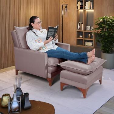 Imagem de Poltrona Papai Reclinável Munique Veludo Com Puff Banqueta (Rosê)