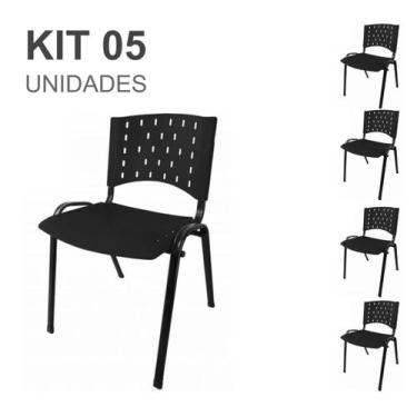 Imagem de Kit 05 Cadeiras Plásticas 04 pés - COR PRETO - 24000 - REALPLAST