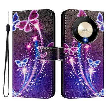 Imagem de Capa carteira para Honor Magic6 Lite, 3 compartimentos para cartão, 1 compartimento para dinheiro, capa flip de couro PU com padrão fofo, capa com fivela magnética à prova de choque, compatível com