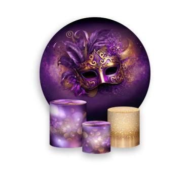 Imagem de Painel De Festa Redondo 1,50x1,50 + Trio De Capas Cilindro - Máscara d
