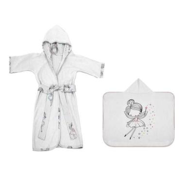 Imagem de Kit Banho Bebê Roupão E Toalha Capuz Carlota Bailarina Tecebem