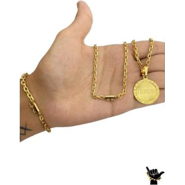 Imagem de Corrente Cadeado 3mm + Pulseira + Pingente - Banhado a Ouro - ToJoia18