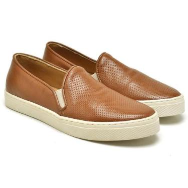 Imagem de Slip On Feminino Tênis Couro Respirável Leve - Q&A, Marrom, 36