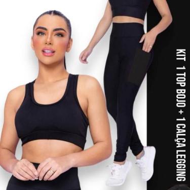 Imagem de Kit conjunto TOP ALÇA MÉDIA bojo + CALÇA LEGGING BOLSOS Feminino Acade