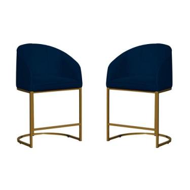 Imagem de Kit 02 Poltronas Banqueta Mia Tecido Suede Base Metal Dourada - Estopa