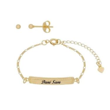 Imagem de Combo infantil brinco+pulseira lisa personalizada a laser - Joias Dani