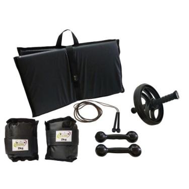 Imagem de Kit Tornozeleira 2KG Preto + Halteres 2KG Preto + Colchonete Preto + R