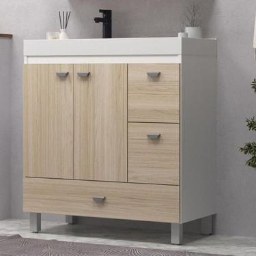 Imagem de Gabinete de Banheiro 80cm com Lavatório Ref 855 Cewal - Branco/Carvalh