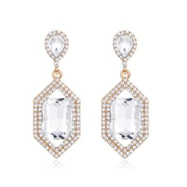 Imagem de Met-edianger Brincos de strass transparente vintage retrô geométrico, brincos de gota de cristal para mulheres, Zinco Aço inoxidável, Strass