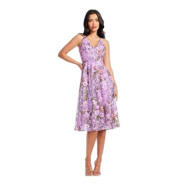 Imagem de Dress the Population Vestido feminino Elisa sem mangas decote profundo justo e flare midi, Lavanda multi, XPP
