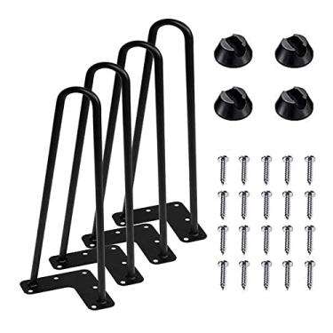Imagem de Conjunto de 4 pernas de grampo de cabelo resistentes, pernas de móveis de metal DIY para sofá/armário/mesa de cabeceira etc | Diâmetro 9,5 cm | com parafusos e 4 protetores de piso de borracha bônus (45,7 cm)