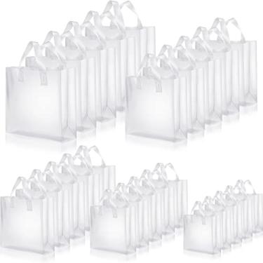 Imagem de Jetec 200 sacos de plástico com alças a granel 5 tamanhos sacos de presente com fundo de papelão, sacos de plástico para lembrancinhas de festa, sacos de compras transparentes foscos, sacos de