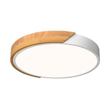 Imagem de Vikaey Luz de Teto Led Moderna, Luminária de Teto Embutida de Madeira Minimalista, 4000K Não Regulável, Lâmpada de Iluminação Circular com Abajur de Acrílico para Corredor de Lavanderia do Quarto (Bra