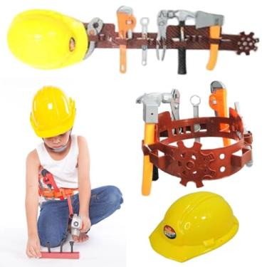 Imagem de Kit Cinto de Ferramentas Infantil REGULAVEL COM Capacete JOGO DE CONSTRUTOR CRIANÇA ENGENHEIRO CARPINTEIRO BRINQUEDO LONGE DAS TELAS 9PÇS