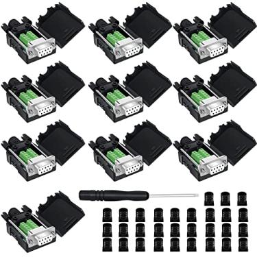 Imagem de YIOVVOM Conector de breakout DB9, DB9 sem solda RS232 D-SUB adaptadores seriais fêmea 9 pinos adaptador branco para terminal conector módulo de sinal com caixa conjunto de 10