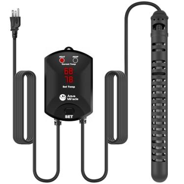 Imagem de AquaMiracle Aquecedor de aquário de aquário de 300 W com proteção contra sobreaquecimento e função de memória, termostato externo com visor digital de LED, para tanques de 40 a 75 galões