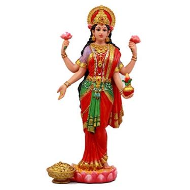 Imagem de Estátua de deusa hindu do Sri Lakshmi de 25 cm de altura Shakti indiano de Vishnu Deusa da riqueza e da prosperidade da Ebros