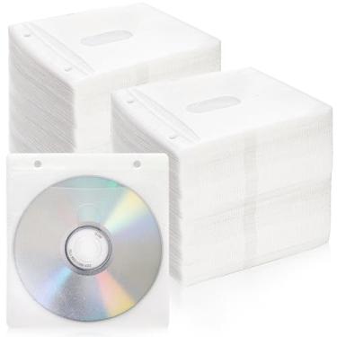 Imagem de Fasmov Pacote com 500 capas premium de CD DVD, mangas de disco de plástico dupla face com tecido não tecido para pastas de armazenamento de CD e DVD, estojo de disco (branco)