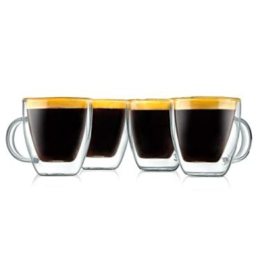 Imagem de NutriChef Copos isolados de parede dupla – 2 peças de vidro borossilicato alto de 147 g Canecas transparentes para bebidas quentes/frias, café, expresso, cappuccino, latte, chá, micro-ondas, lavável