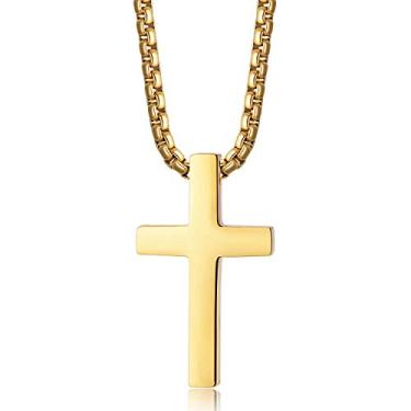 Imagem de Zillaly Corrente cruzada para homens e mulheres, colar de cruz de ouro para homens, colar masculino com cruz em ouro, prata e preto, design simples e elegante, Aço inoxidável, Não aplicável