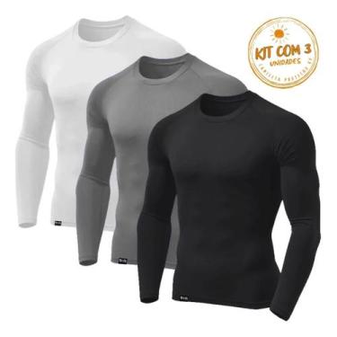 Imagem de Kit Com 3 Camisetas Masculinas Térmica Com Proteção Uv - Slim Fitness,