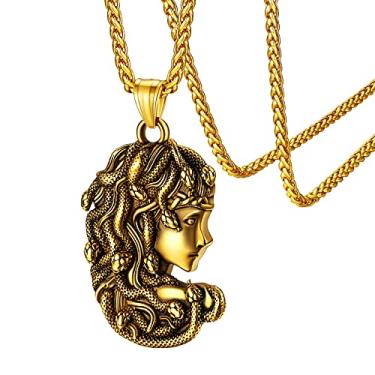 Imagem de FaithHeart Colar com pingente grego Poseidon/Medusa para homens e mulheres, prata/preto/ouro, aço inoxidável, proteção da Grécia Antiga, joia masculina de amuleto, Aço inoxidável, Zircônia cúbica