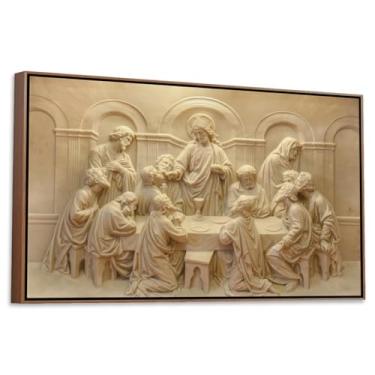 Imagem de Quadro Santa Ceia Jesus Maria José Religioso Arte Sacra Moldura e Canvas - 63x93cm (Sta Ceia Clara - Tabaco)