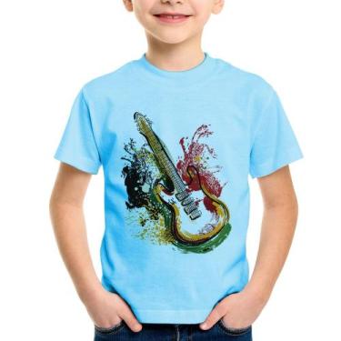 Imagem de Camiseta Infantil Guitarra Reggae - Foca na Moda, Azul bebê, 12