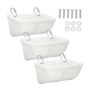 Imagem de Fenteer Calha de alimentação alimentador de frango tigela de comida garrafa de água alimentador de cerca de frango e alimentador de frango ganso cervos pato, Branco