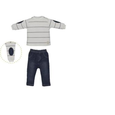 Imagem de Conjunto Bebê Menino Marfim Longo Inverno Augusto Listrado - Upi Ulli,