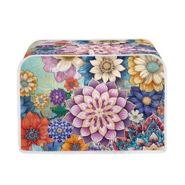 Imagem de JEOCODY Capa de torradeira estampa de flores brilhantes com alça 4 fatias de torradeira capa para aparelho de panificação, capas de utensílios pequenos de cozinha, tamanho universal, microondas,