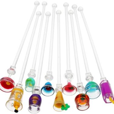 Imagem de Cabilock 10 bastões de mistura de coquetéis de vidro para mexer coquetel, mexedor de bebidas e café, mexedor de café para casa, cozinha, bar, festa (cor aleatória)