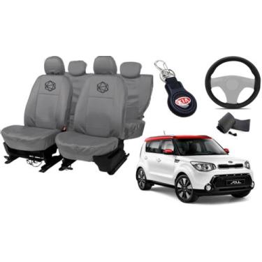 Imagem de Kit capa couro cinza Soul 08-13 + volante esportivo - ferro tech br