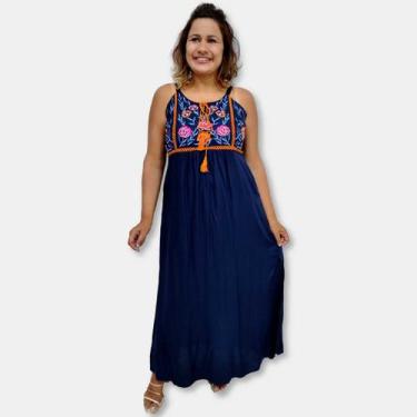 Imagem de Vestido Longo com Fenda Indiano Alça Liso bordado no busto  - Sarat Mo