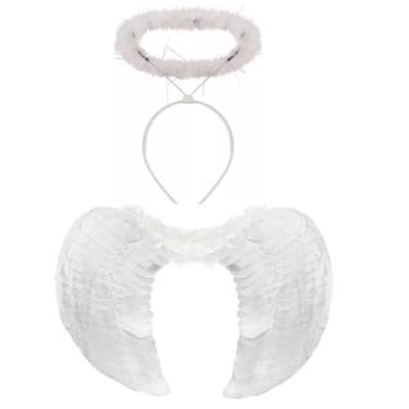 Imagem de Kit Fantasia Anjo Branco Festa Cosplay Carnaval Halloween Tiara Auréola / Asa
