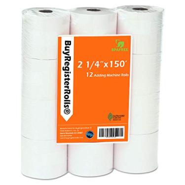 Imagem de BuyRegisterRolls (12 rolos) 2 1/1,2 x 45,7 m branco máquina de adicionar rolos de papel fita premium de uma camada/máquina de adicionar/calculadora rolos de papel calculadora de impressão 10 chaves
