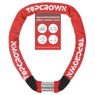 Imagem de Topcrown Mostrador digital de metal, 1 m de comprimento, alta segurança, resistente, antifurto, cadeado de corrente de bicicleta, combinação de 5 dígitos para bicicletas/scooters elétricas/bicicletas