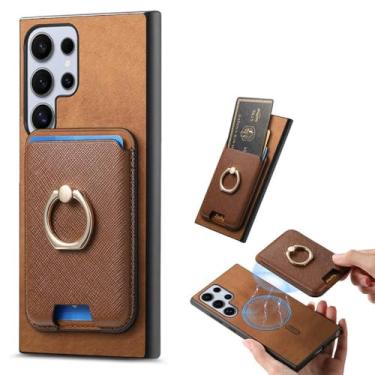 Imagem de Capa de celular com anel magnético e porta-cartão para Samsung Galaxy S24 Ultra S23 FE A05S A05 A15 A25 A35 A55 A24 A34 A54 A14, marrom, para Galaxy A15
