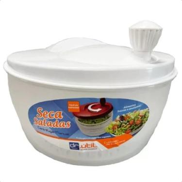 Imagem de Centrifuga Seca Saladas Secador de Vegetais Folhas Legumes Manual com Tampa, Plástico Transparente (Branca)