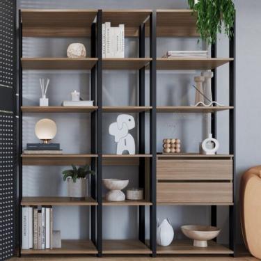 Imagem de Estante Para Livros Modular 3 Peças Com 2 Gavetas E 14 Nichos
